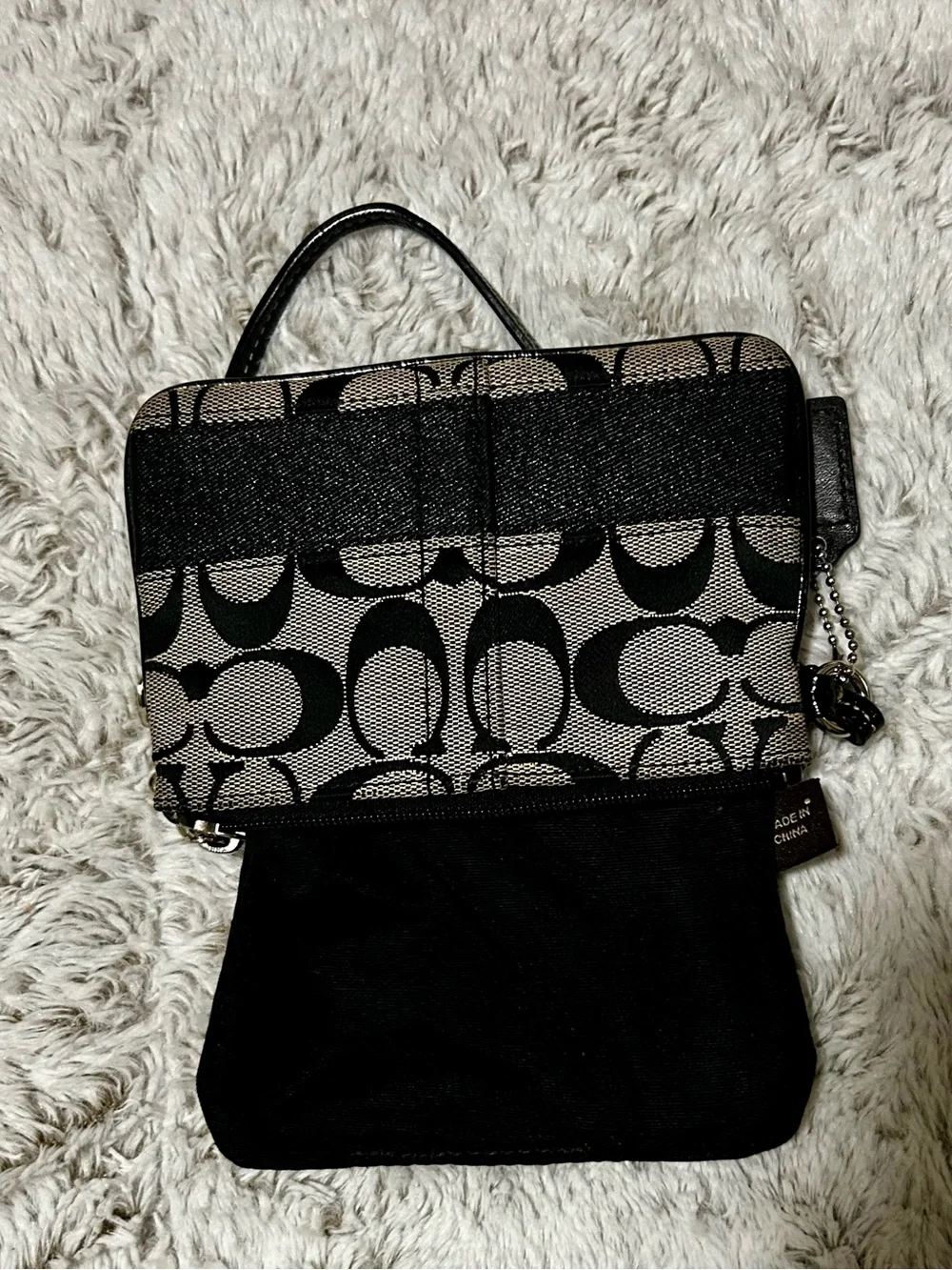 COACH Black Stripe Signature Jacquard Wristlet | Vintage Y2K | EUC